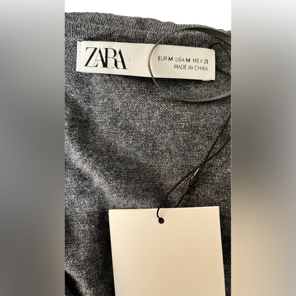 Zara NWT Medium Wool Blend Knit Wrap MIDI Dress Gray V-neck Light Knit - Picture 6 of 9